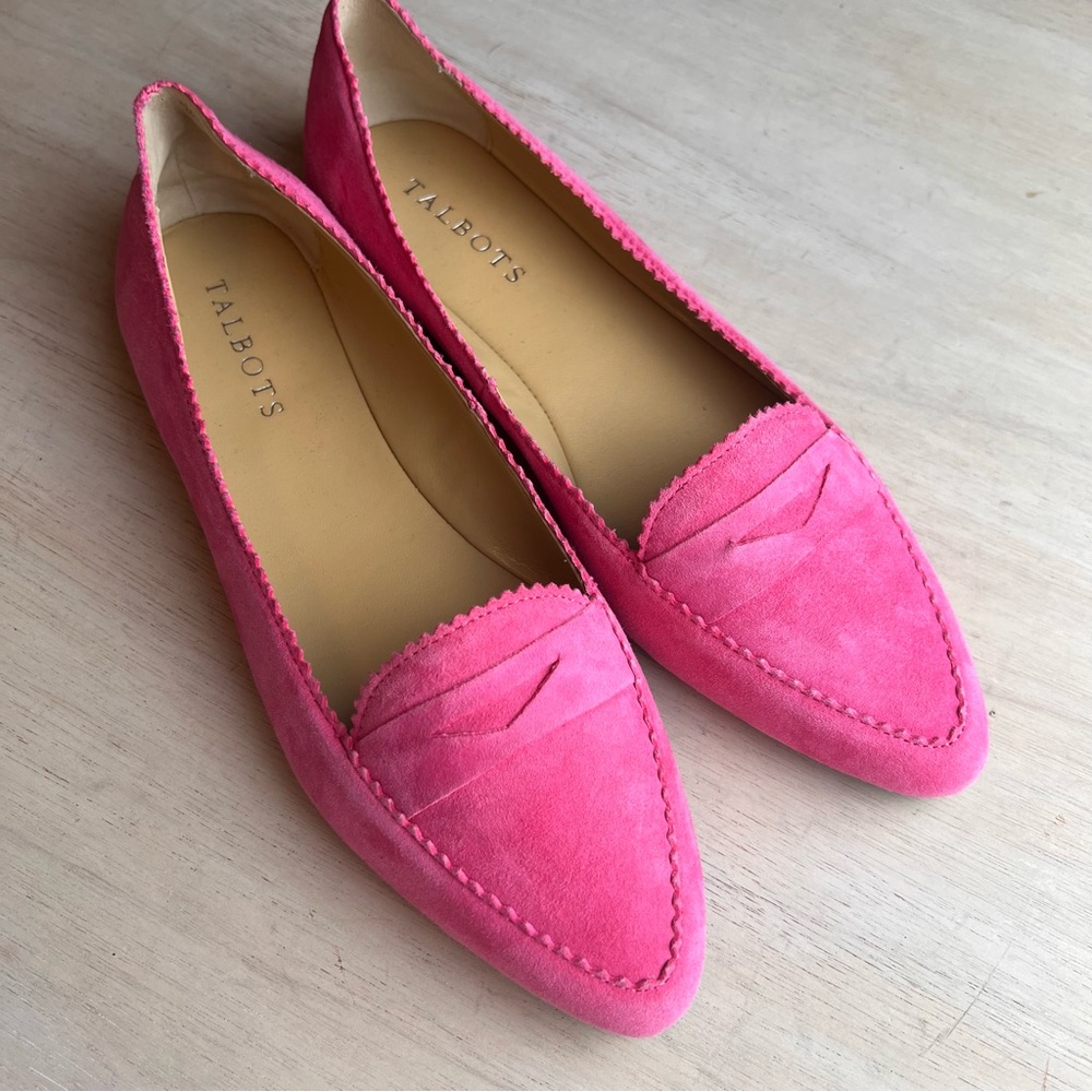 Talbots hot pink suede pointed loafers